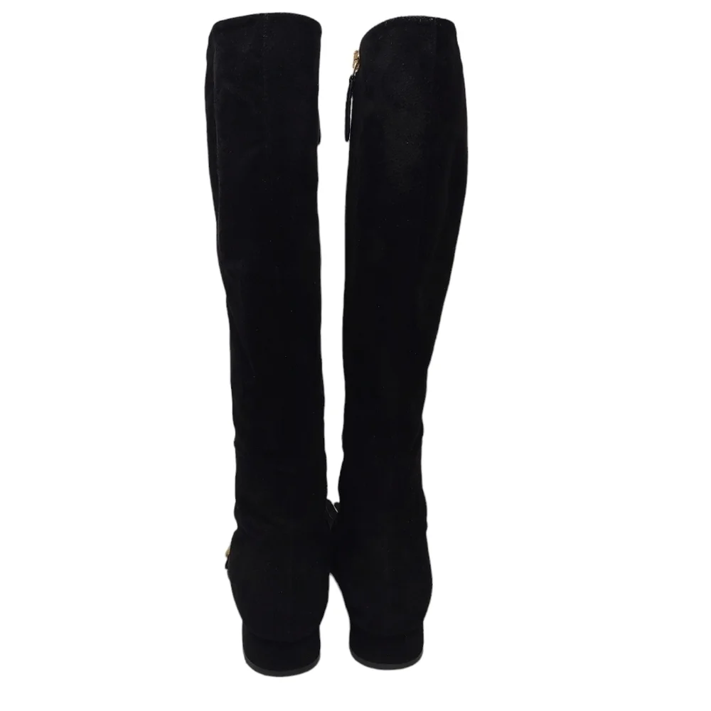 Gucci Size Marmont GG Fringe riding black suede tall boots logo size 36.5